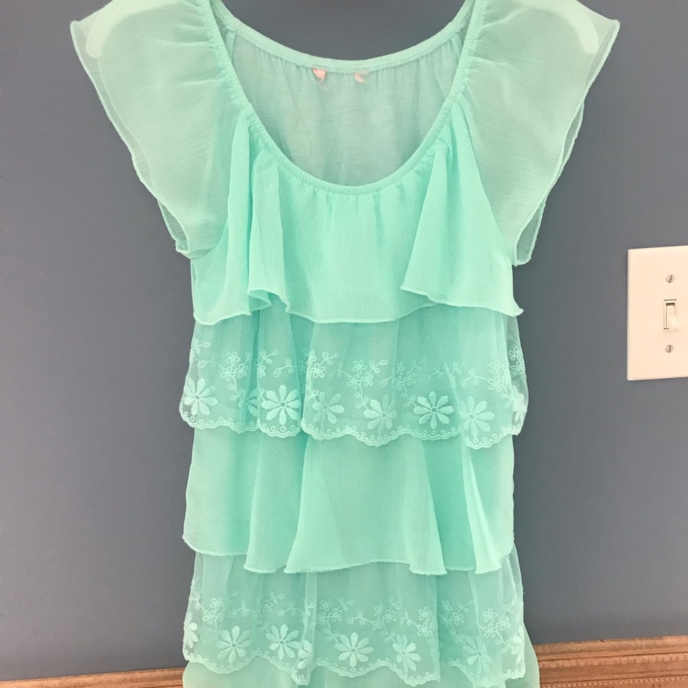 Mesh material blue blouse